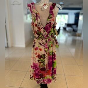 Jonathan Martin Purple and Green Ruffled Tie Front Sundress